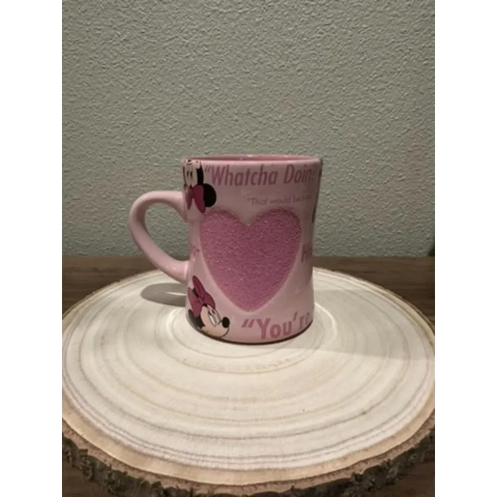 Disney Parks Minnie Mouse Coffee Mug -  Ceramic Pink Glitter Hearts 12 oz.